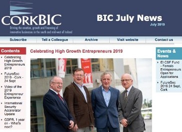 CorkBIC July Newsletter - Celebrating High Growth Entrepreneurs; Accelerator Update; Entrepreneur Experience Video; Clients in the News etc.