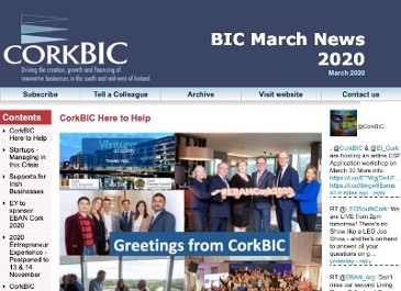BIC March News; CorkBIC Here to Help; Managing in this Crisis Webinar; EY to partner for EBAN 2020; Entrepreneur Experience postponed etc